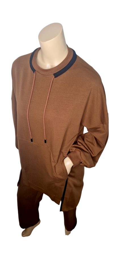 Sweatpullover in Kaffee-Braun mit Kordel-Design