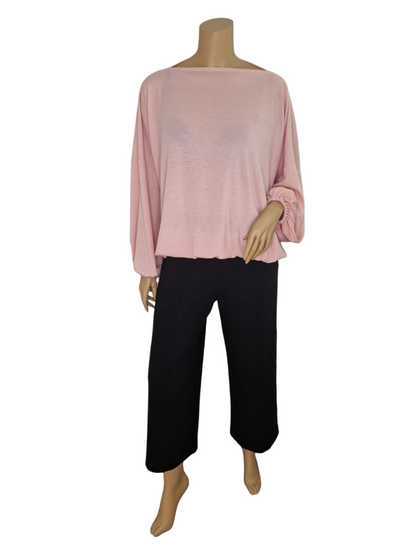 U-Boot Ausschnitt Feinstrick Pullover Hellrosa