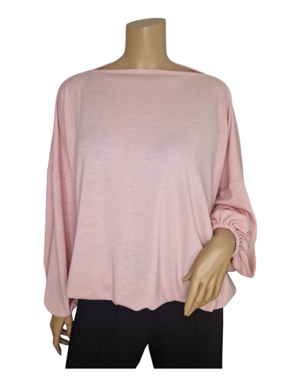 U-Boot Ausschnitt Feinstrick Pullover Hellrosa