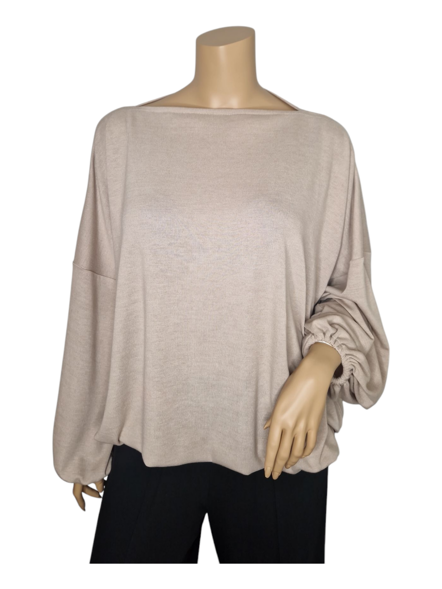 U-Boot Ausschnitt Feinstrick Pullover Beige