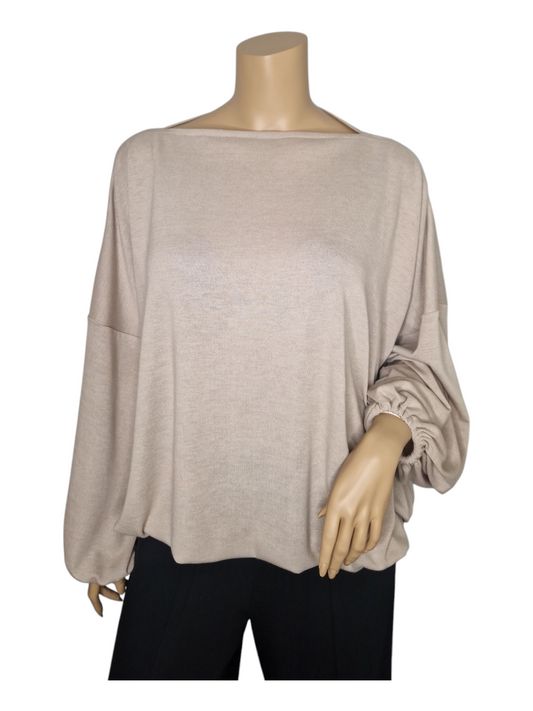 U-Boot Ausschnitt Feinstrick Pullover Beige