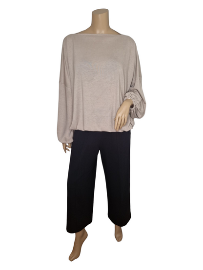 U-Boot Ausschnitt Feinstrick Pullover Beige