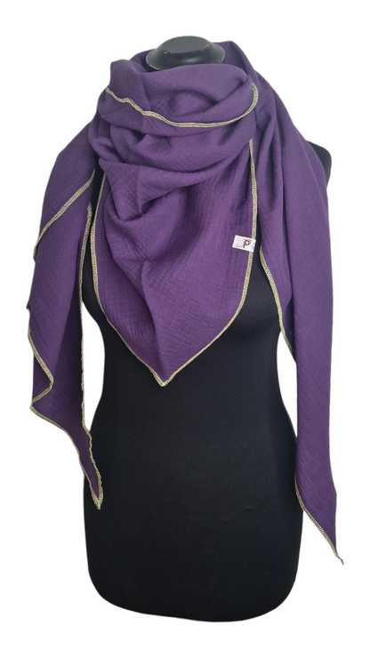 Uni Musselintuch mit Neonrand-Gelb, Violette