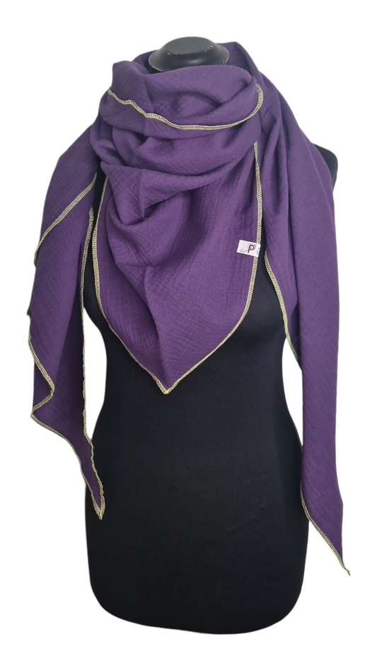 Uni Musselintuch mit Neonrand-Gelb, Violette