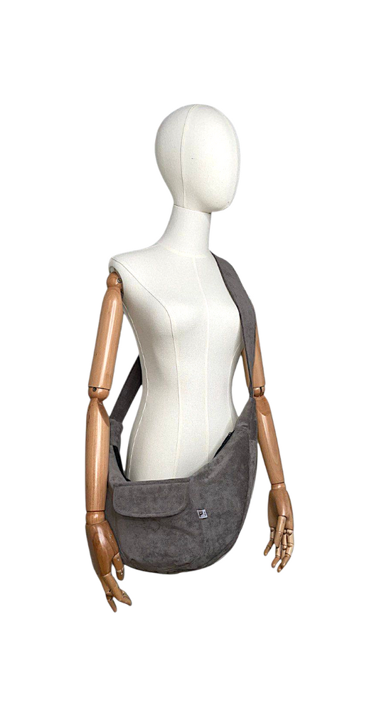 Samt Mondtasche mit Falte in Taupebraun