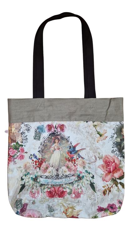 Einkaufsbeutel aus Leinen und Canvas Blumenmuster (1 Teil)