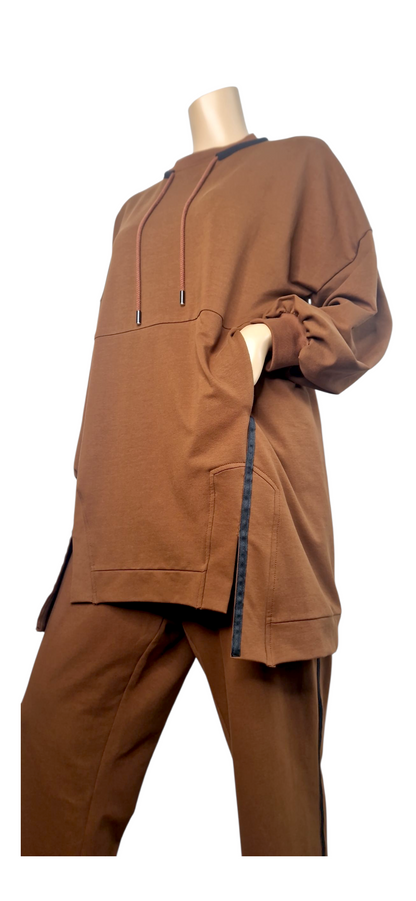 Sweatpullover in Kaffee-Braun mit Kordel-Design