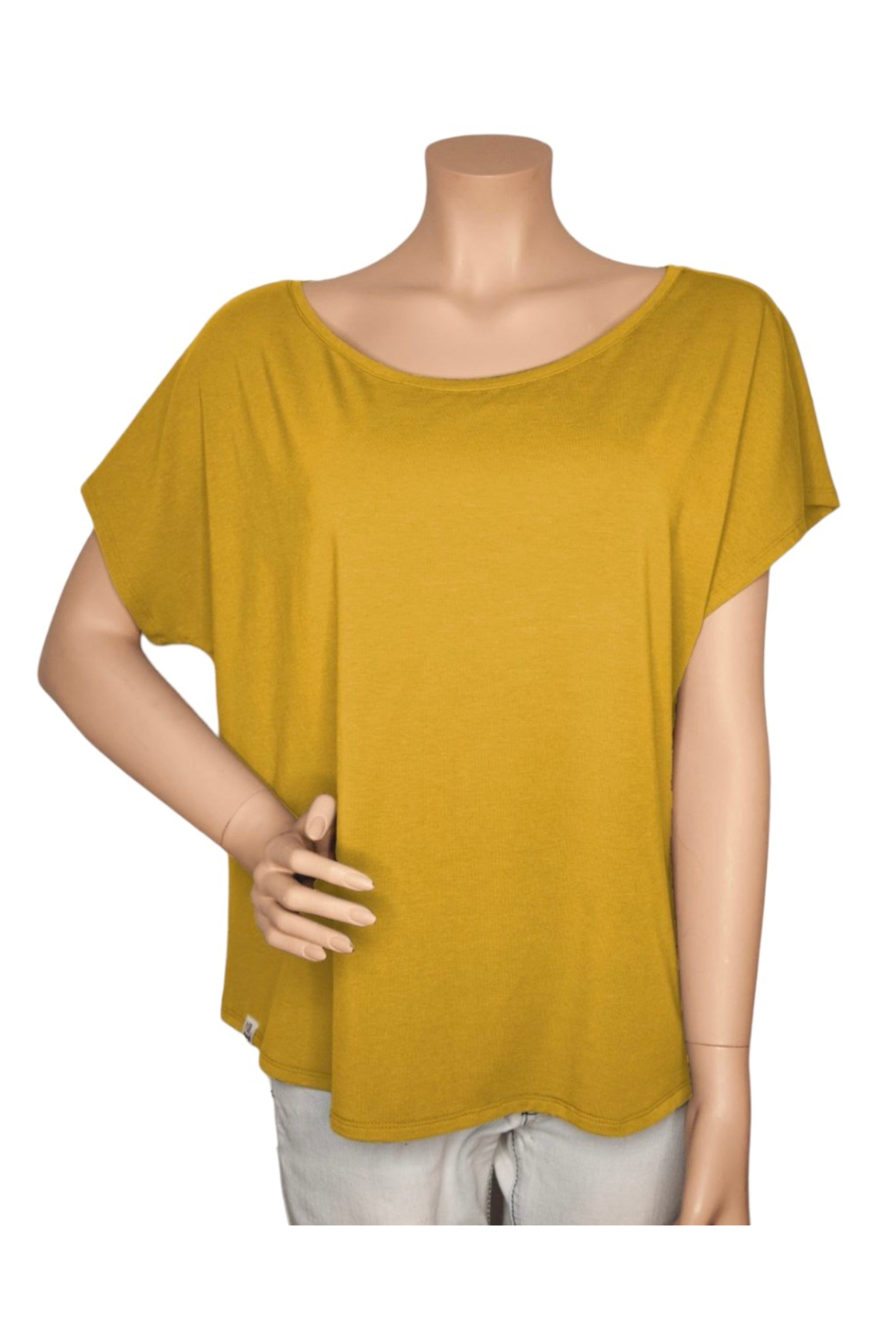 Bamboo T-Shirt Schulterfrei Senf